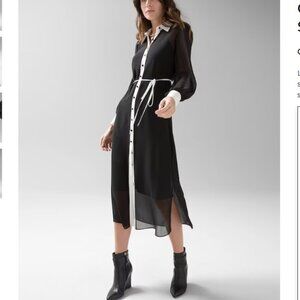 NWOT WHBM Long Sleeve Sheer  Midi Shirtdress Sz 0